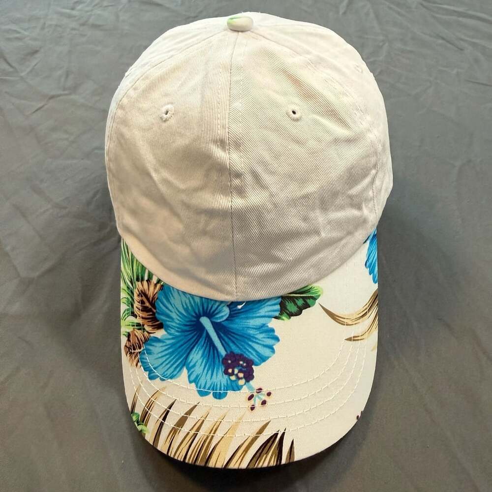 Women’s Tropical Floral White Baseball Cap Blue Hibiscus Adjustable OSFA